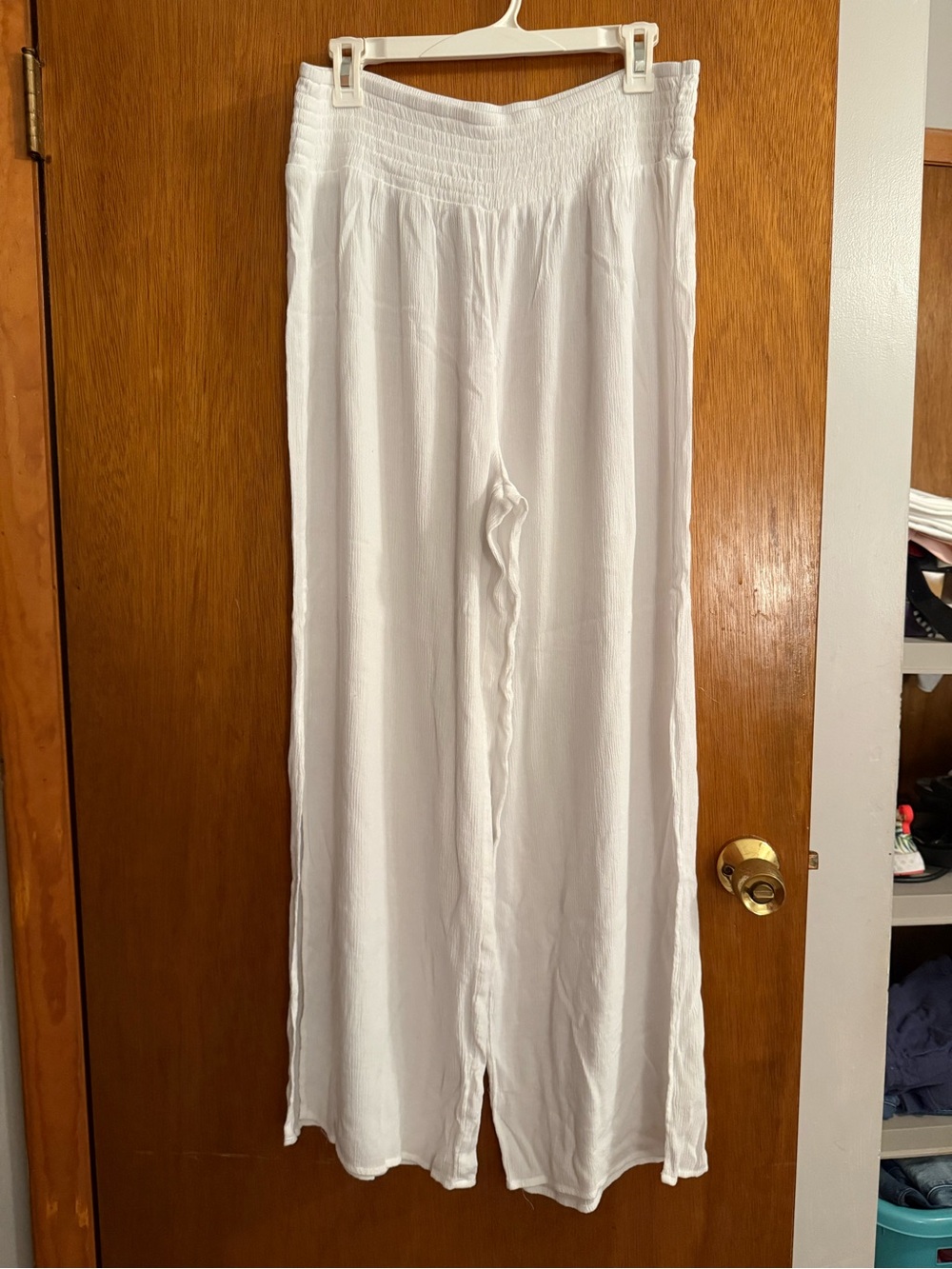 Shade & Shore Cream Elastic Smocked Waist Pants